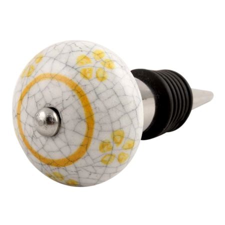 Yellow Floral Crackle Ceramic Wine Stopper